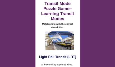 An image of a Transit Mode Puzzle Game helps stakeholders understand light rail transit