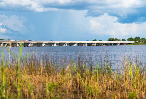 The  US 98 bridge over Lake Powell Inlet- a coastal dune lake in Florida. 