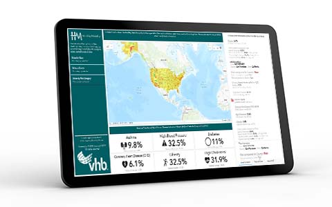 VHB’s Healthy Mobility Model program is featured on a computer tablet.