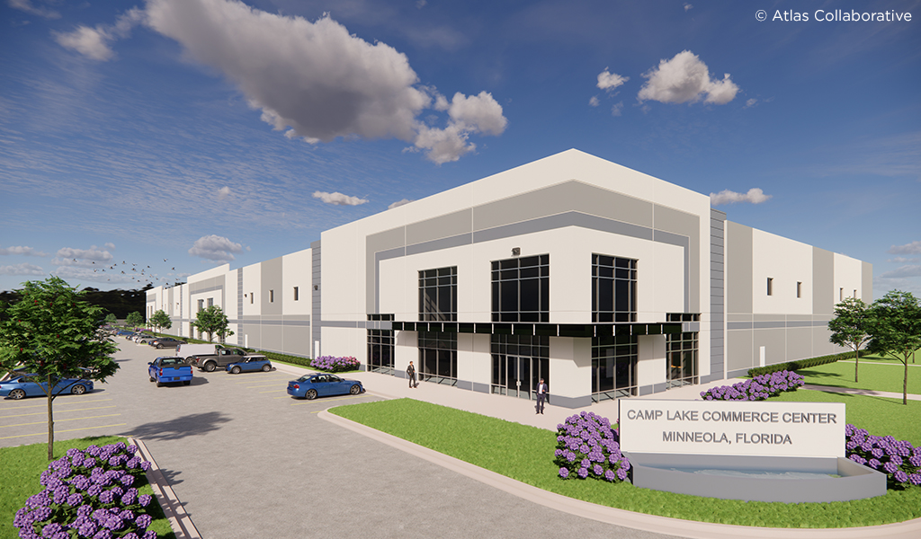 a color rendering of an industrial building 