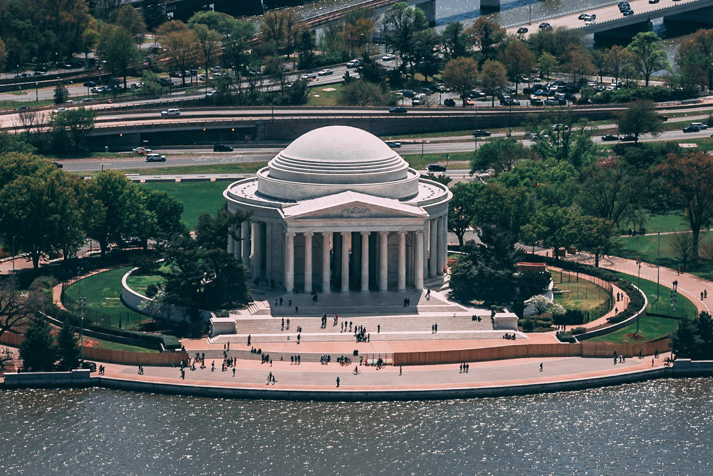 Aerial view of the Thomas Jefferson Memorial facility in Washington, DC.