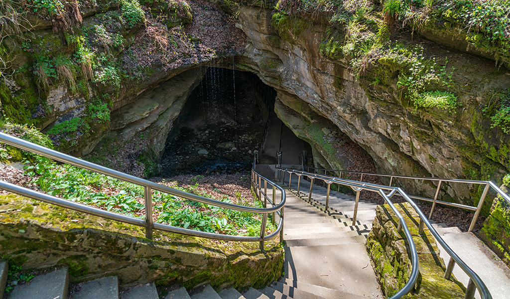 A trail leads down inside Mammoth Caves.