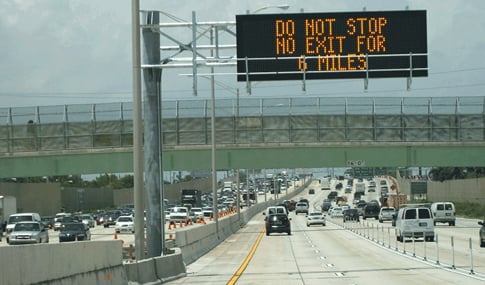 Highway signage provides messaging to travelers.