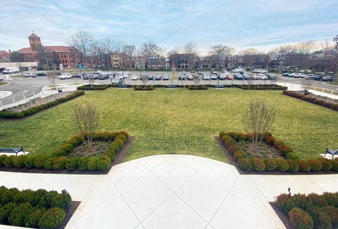 The reconfigured green space and parking lot of the Virginia Museum of History & Culture. 