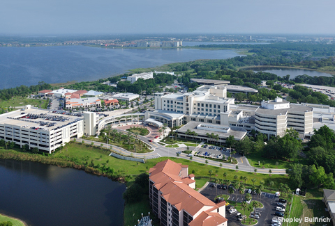 Aerial photo of Dr. P. Phillips Hospital in Orlando, Florida.