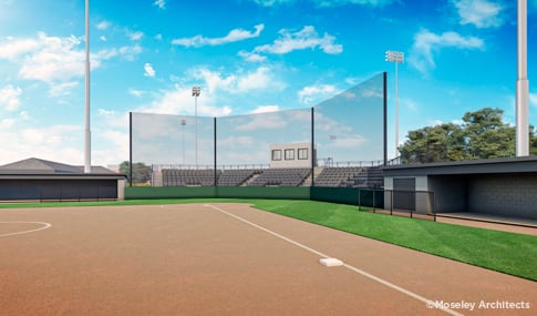 UNC-P Baseball Complex entry building rendering. 