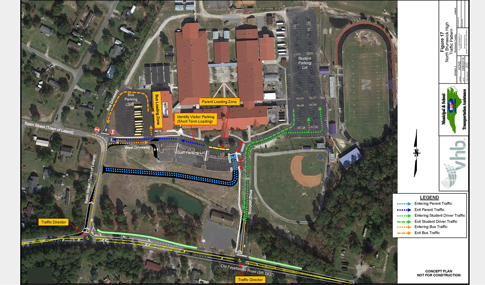 Concept plan of traffic pattern for a high school.