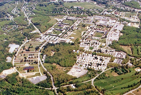 Aerial view of the former Fort Devens Military Base 