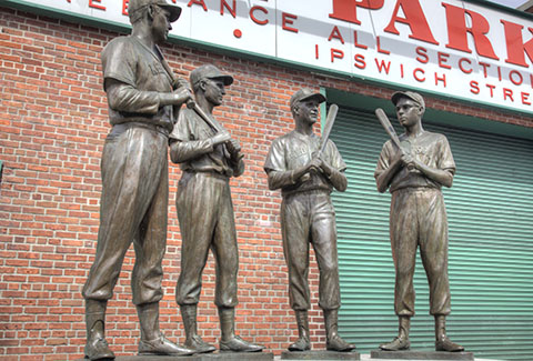 Statues outside of Fenway Park in Boston.