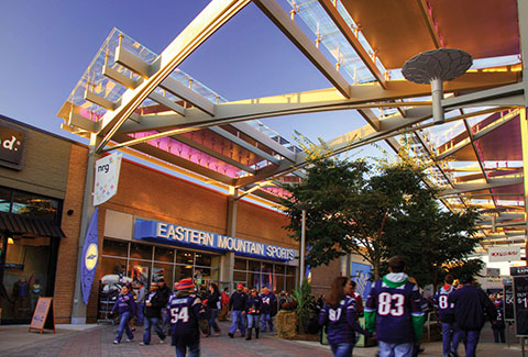Outdoor retail at Patriot Place in Foxborough, Massachusetts.