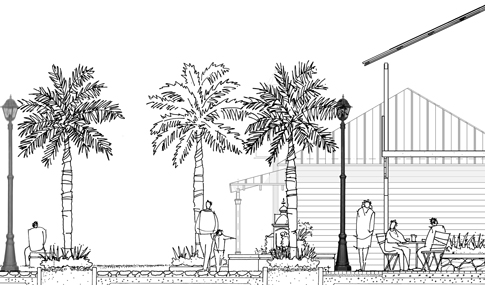 Illustrated section drawing of the Tortola Pier Park in Tortola, British Virgin Islands.