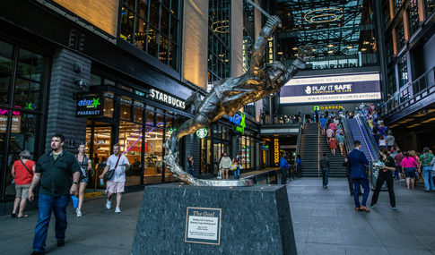 Hub on Causeway Bobby Orr statue depicting his famous Stanley Cup winning goal