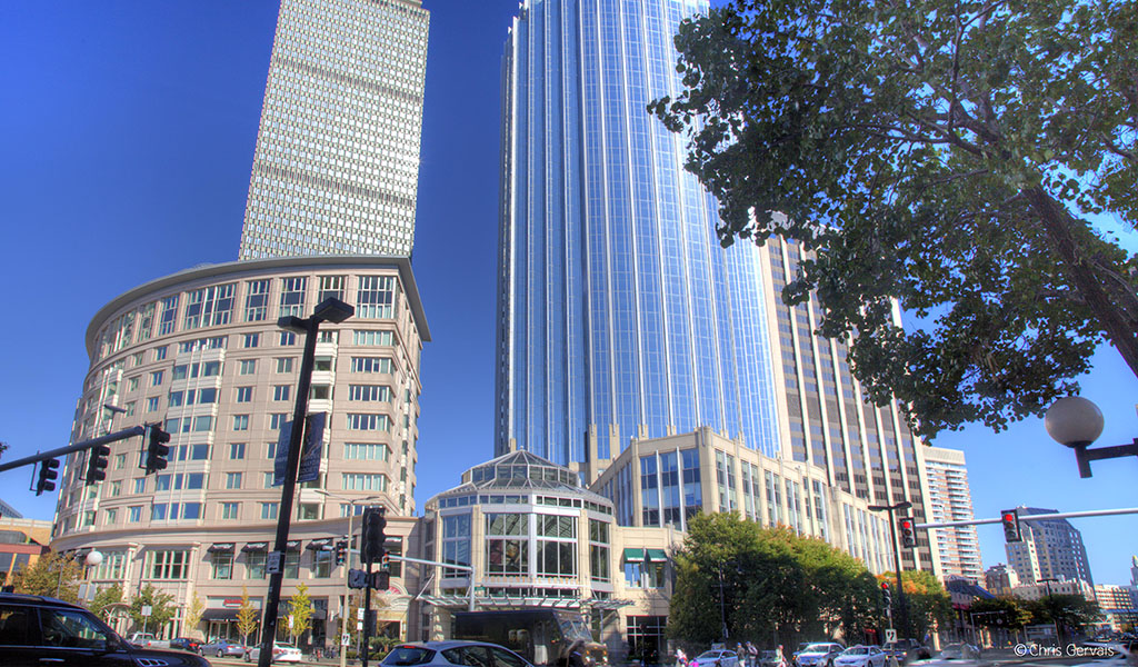 Street view of the Prudential Center in Boston, Massachusetts.