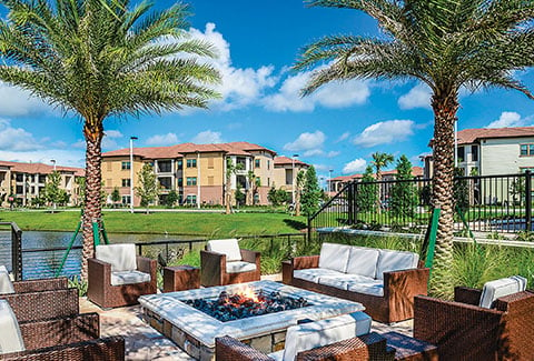 Outdoor living space at the Sanctuary at Eagle Creek in Orange County, Florida.