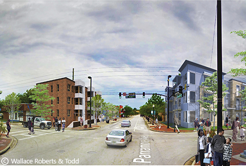 Photo-realistic rendering of the Parramore neighborhood in Orlando.