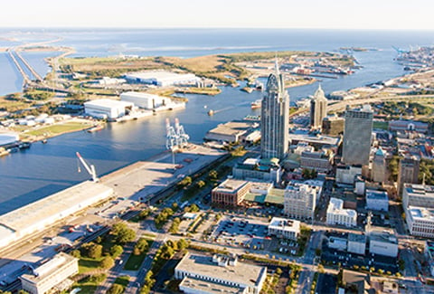 Aerial view of Mobile skyline