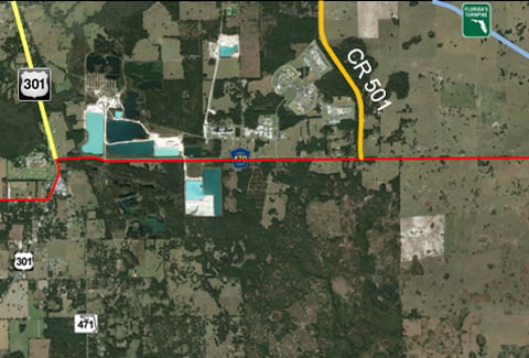 A map of the 470-roadway exchange through Sumter and Lake Counties
