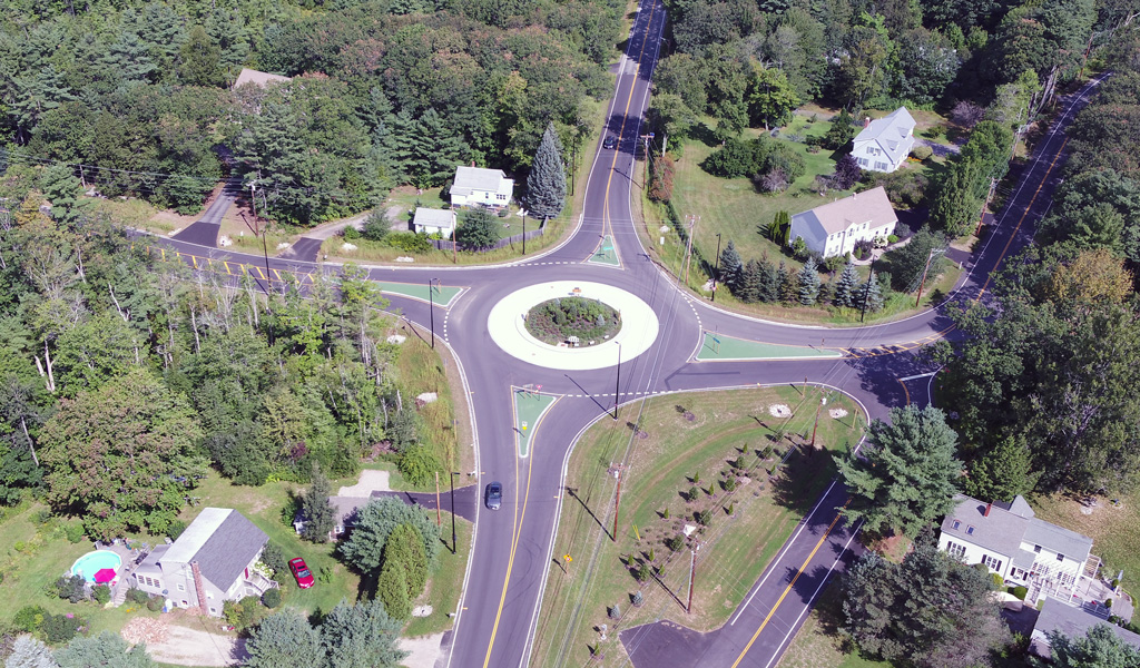 Completed roundabout at intersection