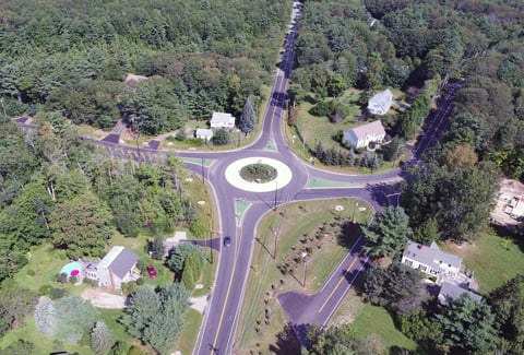 Completed roundabout at intersection