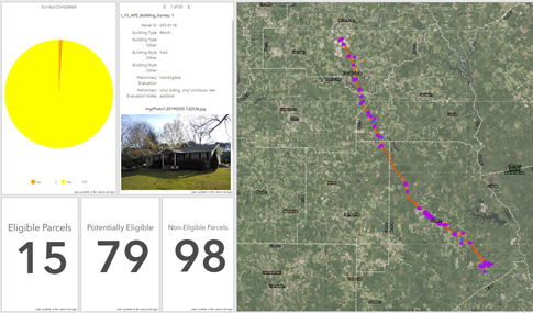 GIS dashboard with building survey data along corridor
