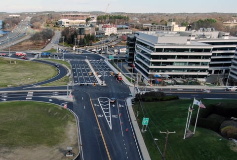 Interchange of Interstate 95 and Third Avenue with new sidewalks, crosswalks, and a connected Prospect Hill Lane. 