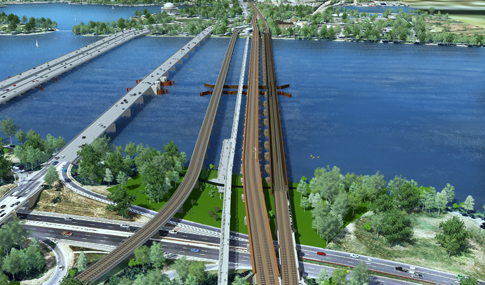 New bicycle-pedestrian bridge rendering that crosses the Potomac River from Virginia to Washington, DC.