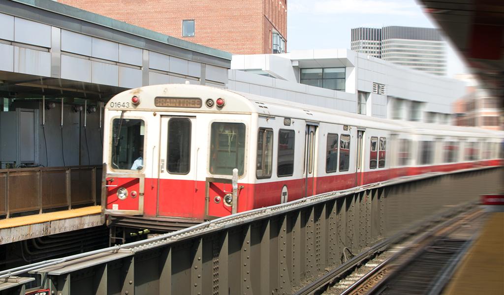MBTA red line train in Boston, Massachusetts.