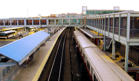 MBTA trains in the station in Massachusetts.