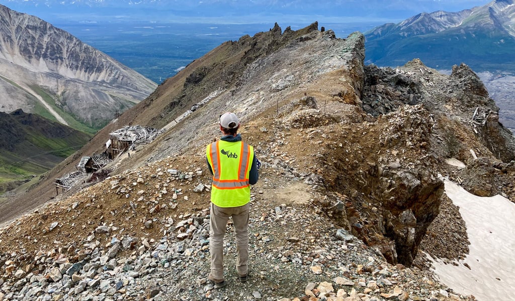 VHB employee overlooking the ruins of Bonanza Mine.