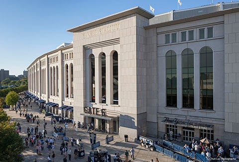 Visitors await entrance to Yankee Stadium.