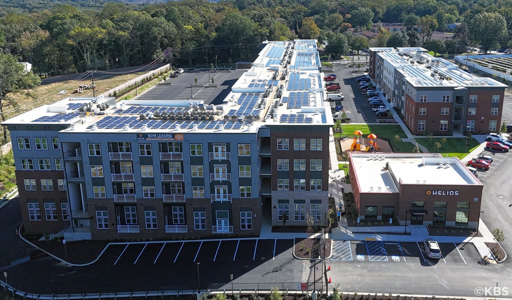 Oblique aerial of Helios, a 4-story residential development in Richmond, VA.