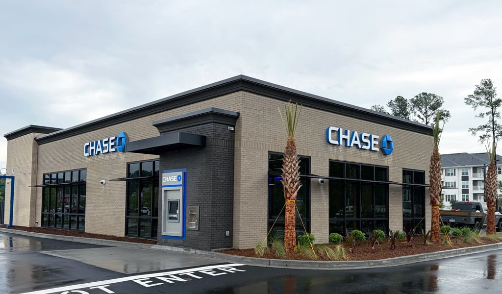 A side view of Chase Bank ATM drive through