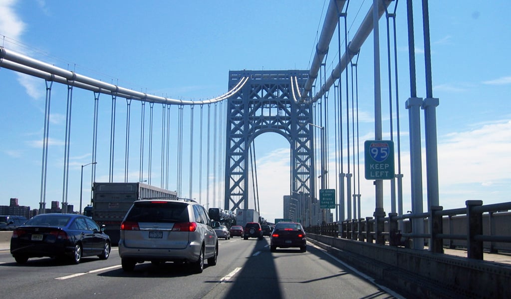 Cars crossing the George Washington Bridge into New York City.