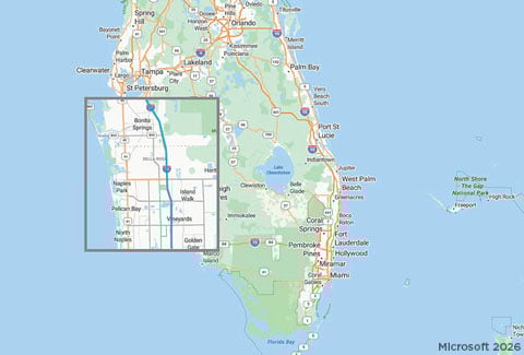 Map depicting the I-75 Corridor study, an 18 mile segment in Collier and Lee County, Florida 