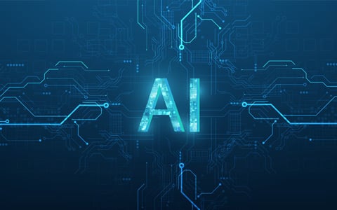 Abstract futuristic digital and technology on dark blue color background. AI wording with the circuit design.