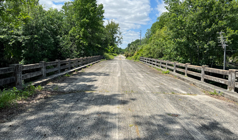 A rural road with vegetation on either side