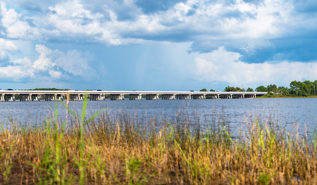 The  US 98 bridge over Lake Powell Inlet- a coastal dune lake in Florida. 