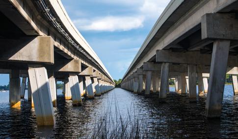 The view from under the US 98 bridge over Lake Powell Inlet in Florida.