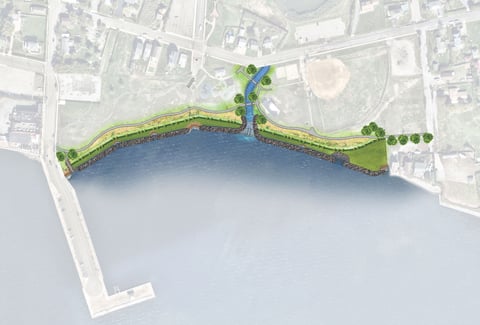 Rendering of Patchogue’s Shorefront Park.