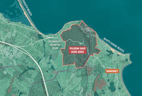 A map showing the Pilgrim 1600 Acre Area.