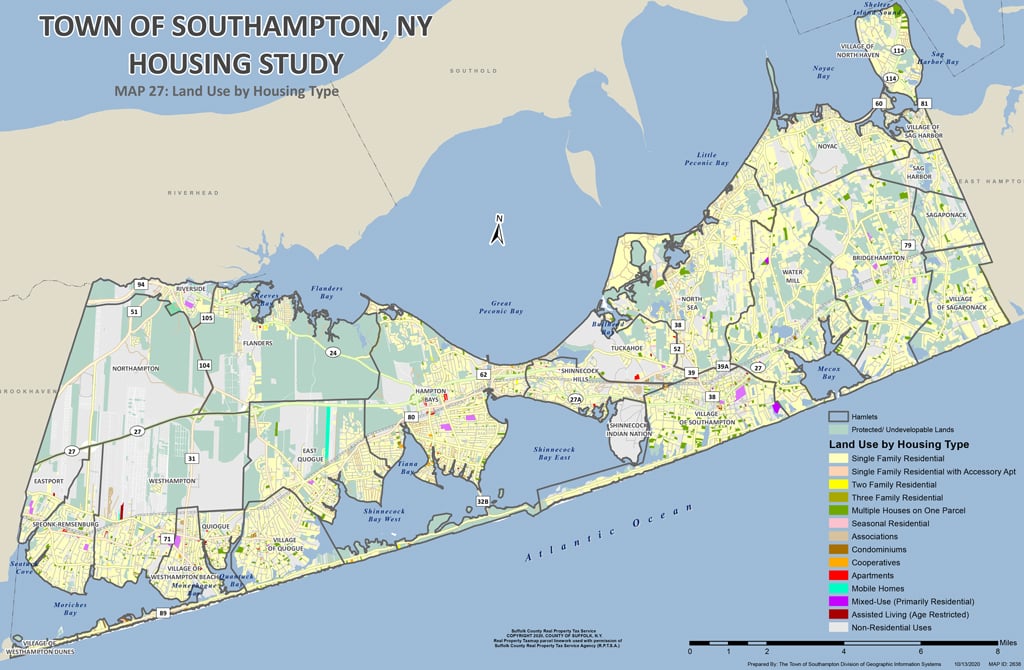 Map of Southampton, NY that shows Land Use by Housing Type.