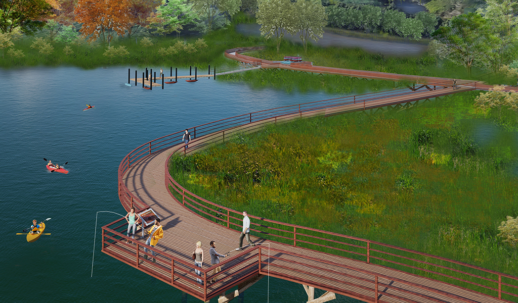 Wigwam Pond boardwalk and fishing pier. 
