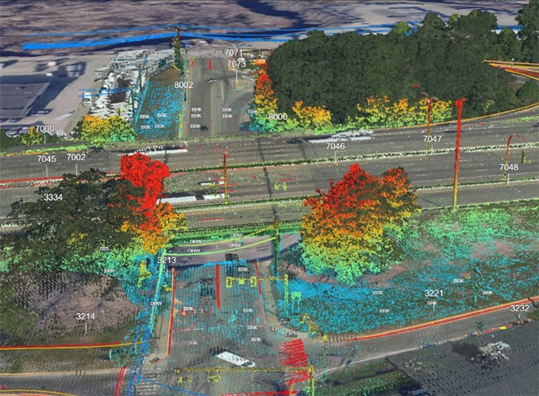 3D image reflecting GIS data of multiple roadways.
