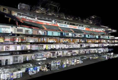 Reality capture scan of arena and various floor layouts.  