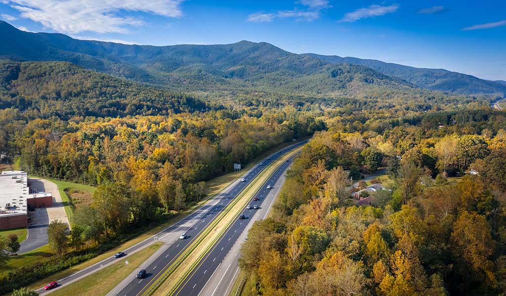 Aerial view of Interstate 40 near Asheville, NC