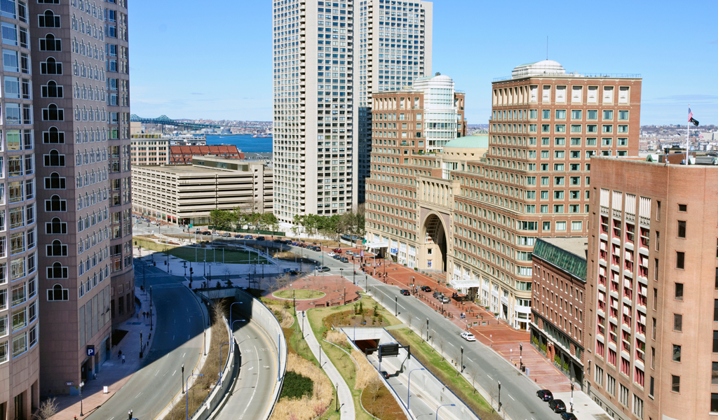 Looking down the Rose Kennedy Greenway in Spring.