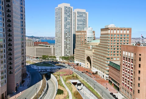 Looking down the Rose Kennedy Greenway in Spring.