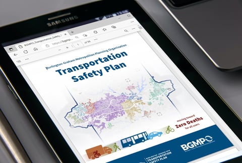 Front cover of the BGMPO Transportation Safety Plan displayed on a tablet.