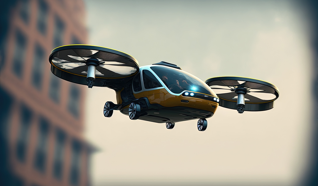 Digital representation of an aerial drone taxi.