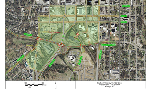 Aerial map highlighting the Southern Gateway Corridor study area.  